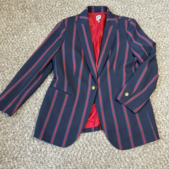 Anne Klein Blazer Jacket Plus Size 16 Navy Blue Red Stripe Designer Look New - Picture 1 of 6